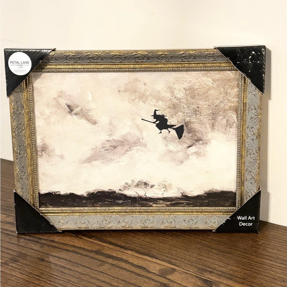 Petal Lane Witch Flying Through The Night Framed Art 16x12 NEW